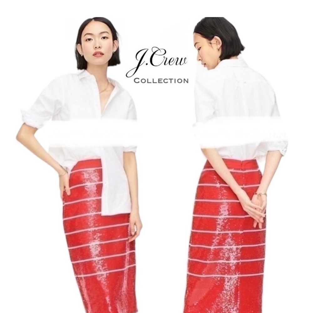 J.Crew Collection NWT lipstick red striped sequin pencil skirt